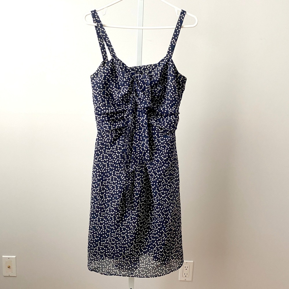 J.Crew Preppy Minimalist 4 Navy Polka Dot Silk‎ Wool Bow Front Cocktail Dress